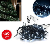 467073 Lumières de Noël 100 LED blanches avec effets sonores 8 mélodies 6 m