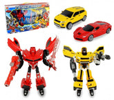 37749 Power Robots convertibles en 2 modèles de voiture jaune et rouge avec des