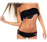 Maillot de bain avec bandeau à frange rembourrage amovible Bikini de mer push-up