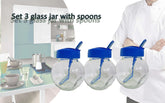 Set 3 récipients/ boite alimentaire en verre 6x8x9cm avec couvercle et cuillère