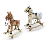 Cheval à bascule LT850 en peluche et en bois avec roulettes, lumières et sons