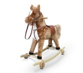 Cheval à bascule LT850 en peluche et en bois avec roulettes, lumières et sons
