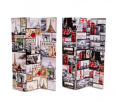 Paravent séparateur 05975 Double modèle Londres Paris en toile sur bois 120x180
