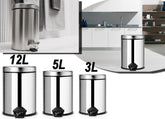 Set de 3 poubelles de cuisine à pédale 3 - 5 - 12 lt en inox poli