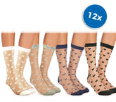 W-8003 Lot de 12 paires de chaussettes pour femme LOVELY avec des cœurs