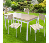 433843 Table de jardin AH avec 4 chaises en métal et bois clair 110x70x75 cm