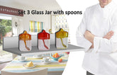 Set 3 récipients/ boite alimentaire en verre 6,5x11cm avec couvercle et cuillère