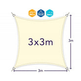 Auvent carré 482407 beige 3x3m avec crochets renforcés et corde en nylon