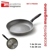 Set 2 Poêles - de 24 et 28cm de diam effet pierre - Diamond Tech - LINEA DURA