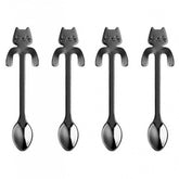 Set 4 cuillères à thé CAT avec clip de support en acier inoxydable