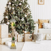 Lampadaire De Noël 293021 En Bois Paillettes Or Lanterne H85 Cm 15 Led Chaude