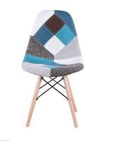 Chaise fantaisie BLEU patchwork 48x54x85 cm pieds bois et assise moelleuse