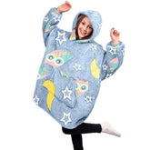 Cape polaire grise pour enfant avec capuche et manches avec hiboux fluo