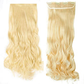 Extension 4 clips blond clair ondulé long 50cm Bande Synthétique Faux Cheveux