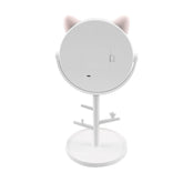 Miroir de maquillage cosmétique de table à LED avec porte-bijoux rechargeable