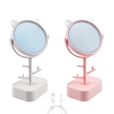Miroir cosmétique lumière LED rechargeable pour table B0257 avec porte-bijoux
