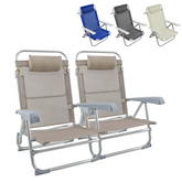 2 pièces Chaise de Plage Transat Aluminium avec Coussin Inclinable en Textilène
