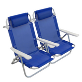 2 pièces Chaise de Plage Transat Aluminium avec Coussin Inclinable en Textilène