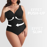 2 pièces Maillot de bain une pièce femme uni grande taille, col en V, gainant