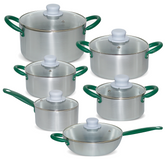 Batterie de Casseroles en Aluminium de 12 Pièces avec Couvercle en Verre Trempé