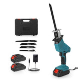 Scie alternative 48V, double batterie, 4 lames, coupe bois et métal.