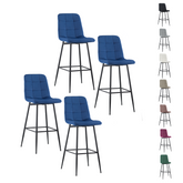 Set 4 tabourets velours VELVETTE, dossier, repose-pieds, pied noir