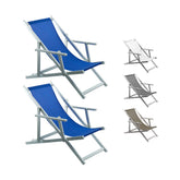 2 Chaises Longues Pliantes Napoli, Accoudoirs, Alu et Textilène