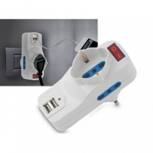 Adaptateur multiprise 1500W max 16 A avec 2 USB 1A - 1 monophasé 