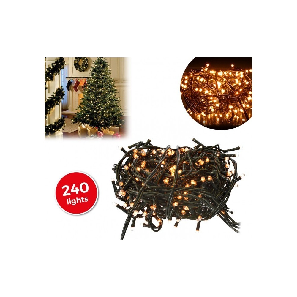 013539 Guirlande Noël 240 ampoules BLANCHES 8 jeux de lumières fil vert 11,56 m