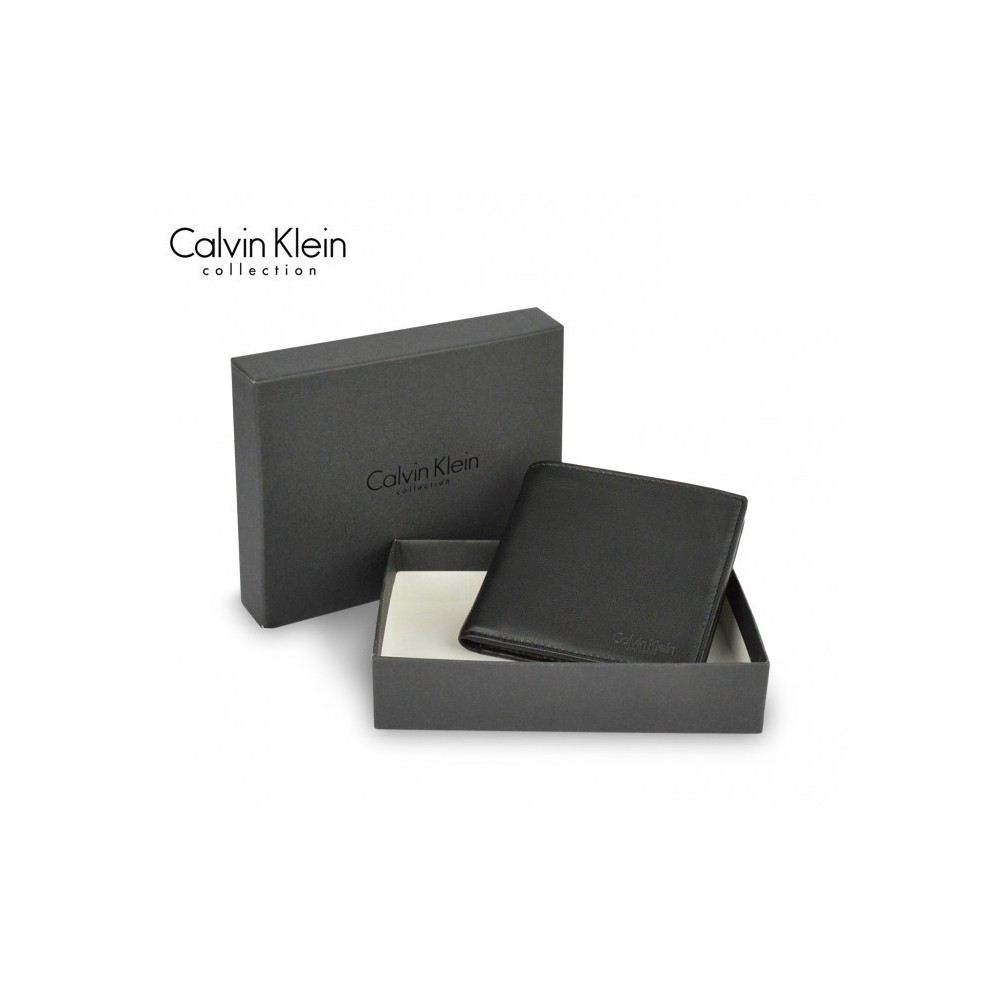 S09 Portefeuille noir Calvin Klein pour homme en vrai cuir avec porte-monnaie