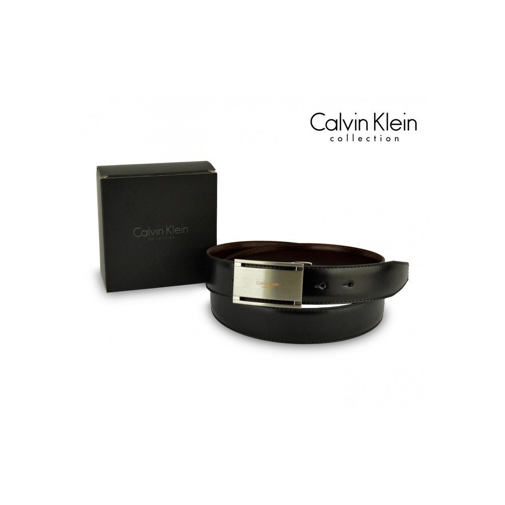 Ceinture CK014 B44 en cuir CALVIN KLEIN avec boucle en acier brossé 110 / 125 cm