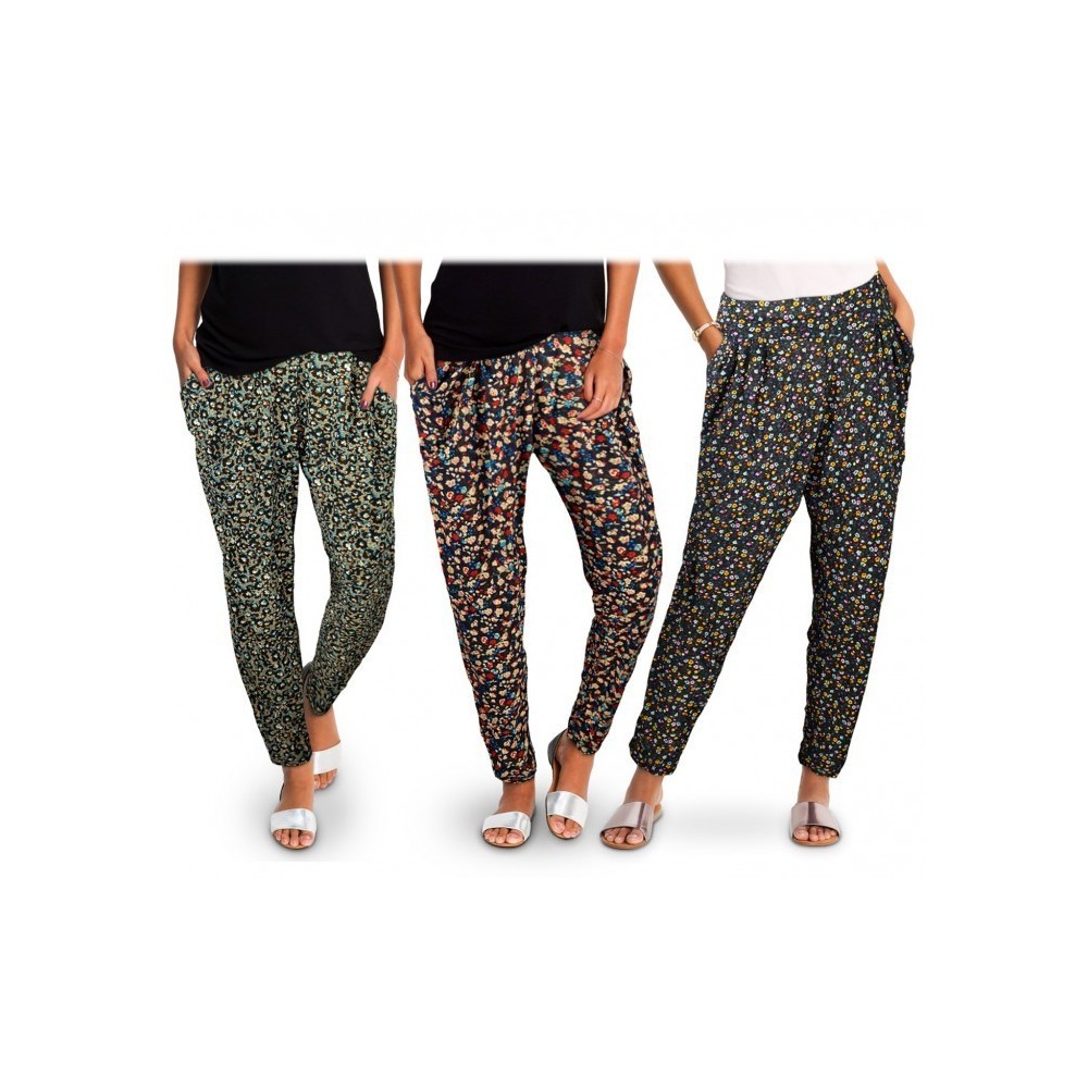 TG08-11 Pack de 3 pantalons sarouel pour femmes ass. FLOREAL fantaisie florale