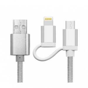 893267 Câble 2 en 1 Micro USB adaptateur de charge Lightning et données 39 cm