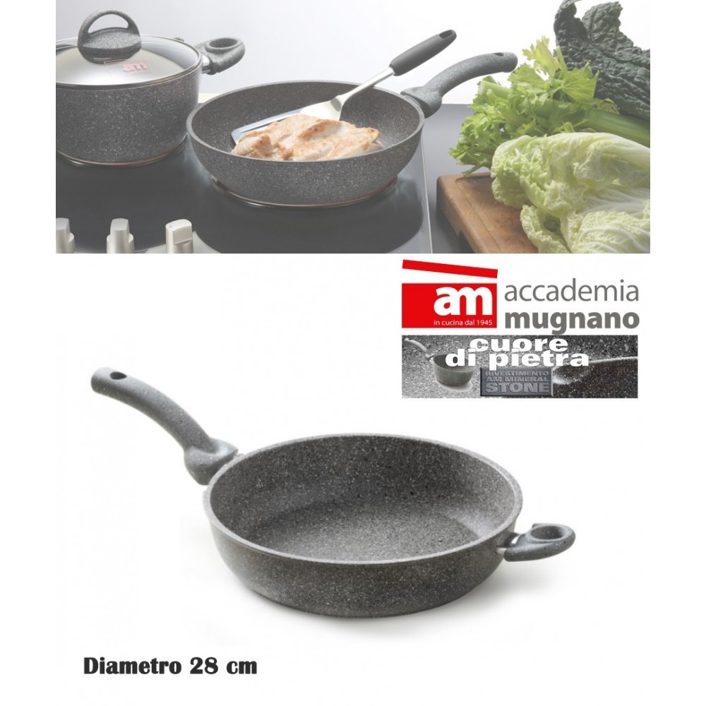 Sartén 1 mango y 1 asa 28cm antiadherente y revestimiento con efecto piedra revestimiento - Accademia Mugnano CUORE DI PIETRA