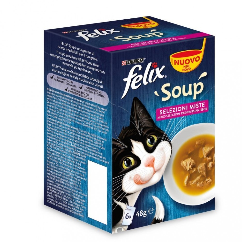 Purina Pack 6 sachets 48G Felix Soupe Mixte Sélection Bœuf Poulet Thon 288G