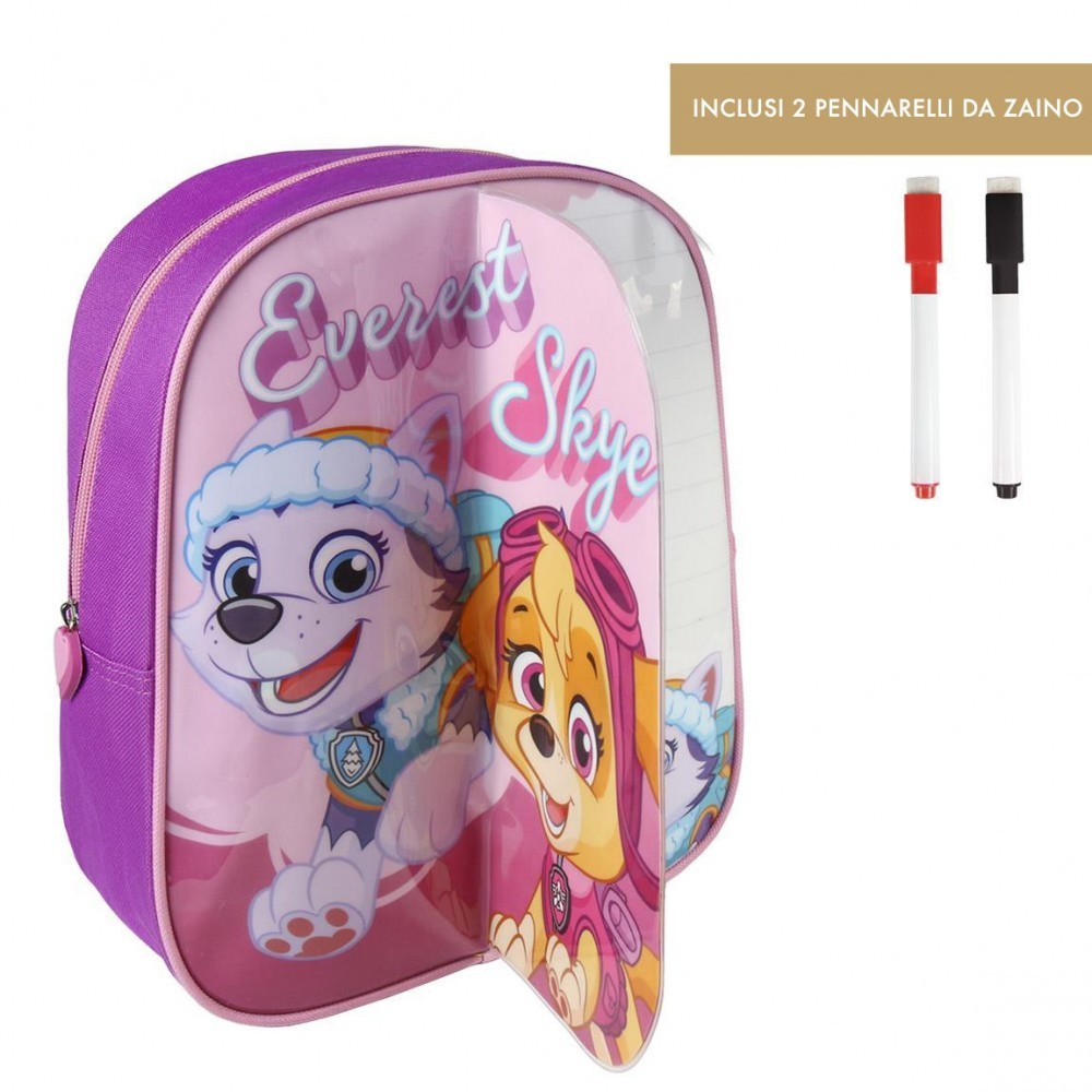 21-2225 Sac à dos scolaire rose PAW PATROL PLAY BACK avec 2 marqueurs 27x32x10cm