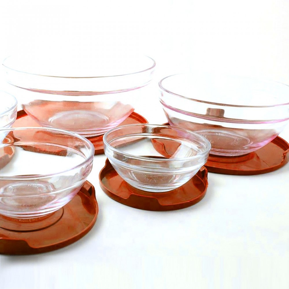 Set 5 récipients en verre empilables bols cooking bowl pour micro-ondes Rouge