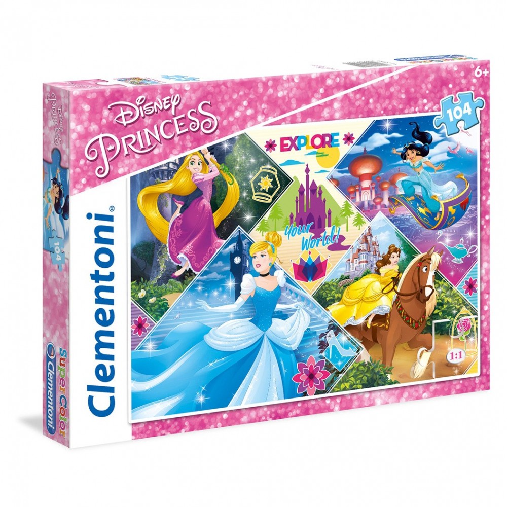 Puzzle Disney Princess 270910  avec 4 princesses 48.5x33.5 cm 104 pcs Clementoni