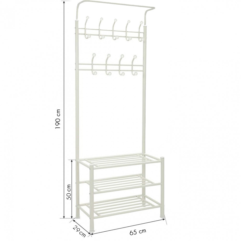 Stand avec porte-vêtements blanc pour le couloir 3 étagères 65x29xH190 cm