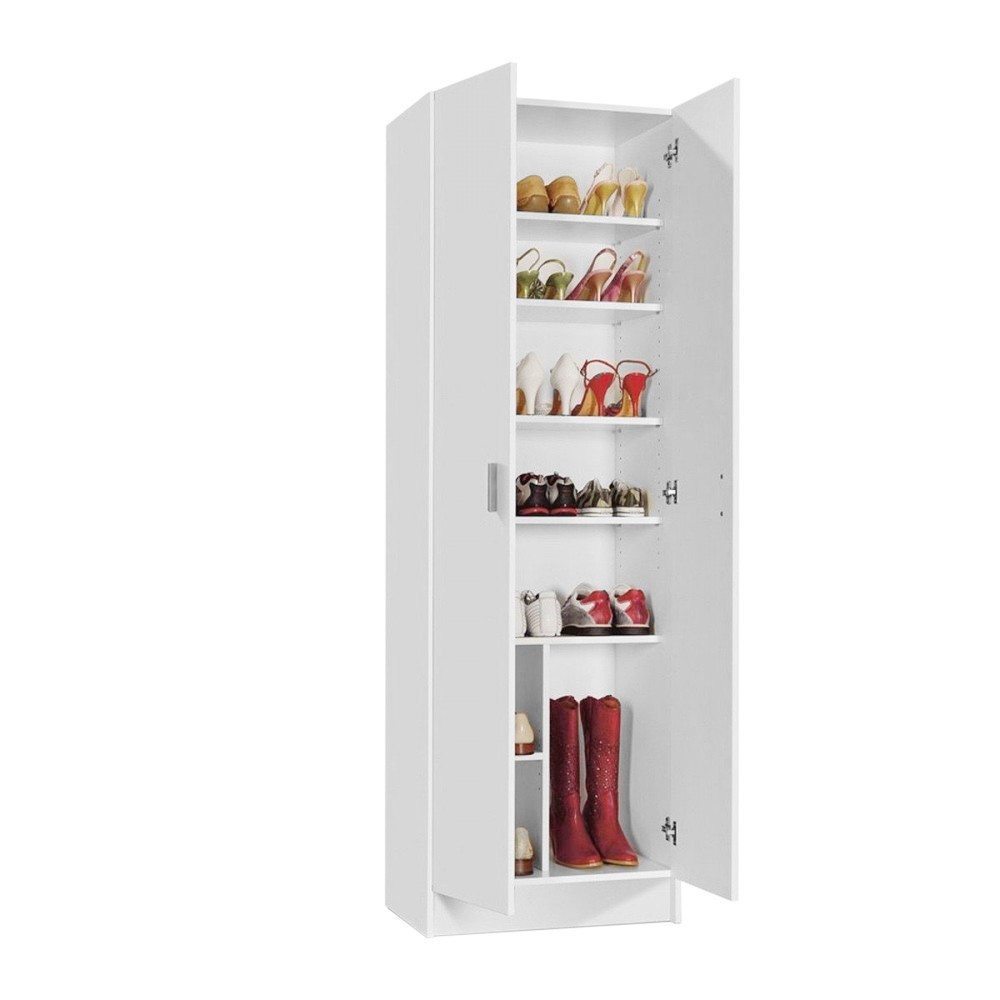 Armoire polyvalente À Colonne avec 2 Portes et 7 Étagères Blanc 59x37x180cm