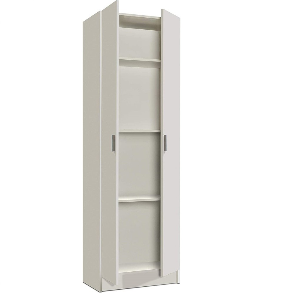 Armoire polyvalente Meuble 2 Portes 4 étagères Blanc en Mélamine 59x37x180cm