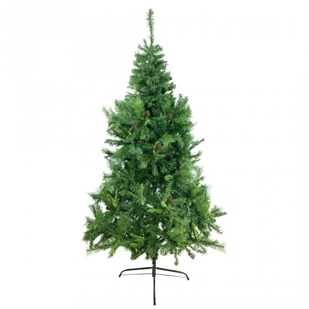 Arbre de Noël artificiel PVC 210cm pommes de pin branches pliantes