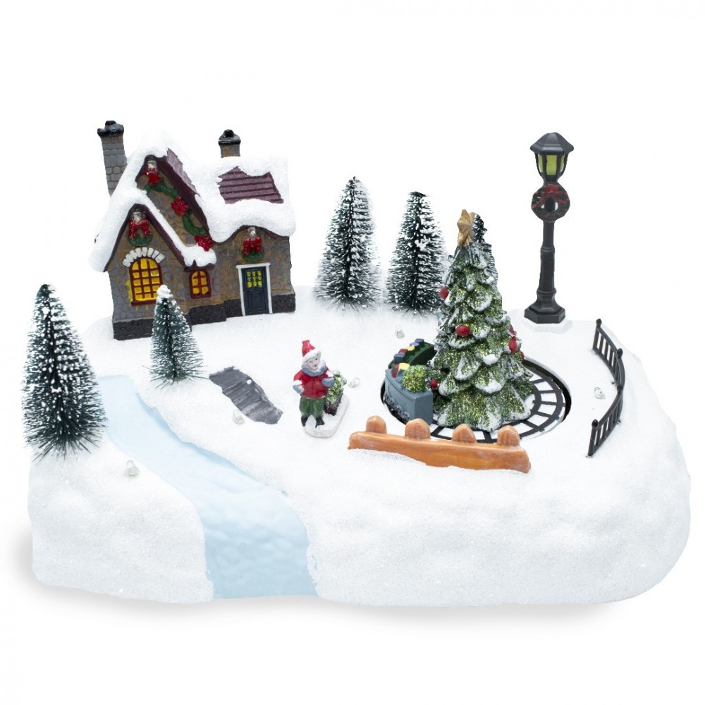 361041 Carrousel paysage de Noël Lumières de Noël Sons et mouvements 20x20x16 cm