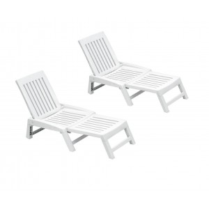 Set 2 pcs ORFEO chaise longue en résine blanche 177x61x85cm Mobilier de jardin