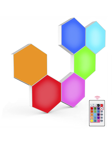 6pcs RGB Hexagonal LED Ampoules Applique Murale avec Télécommande