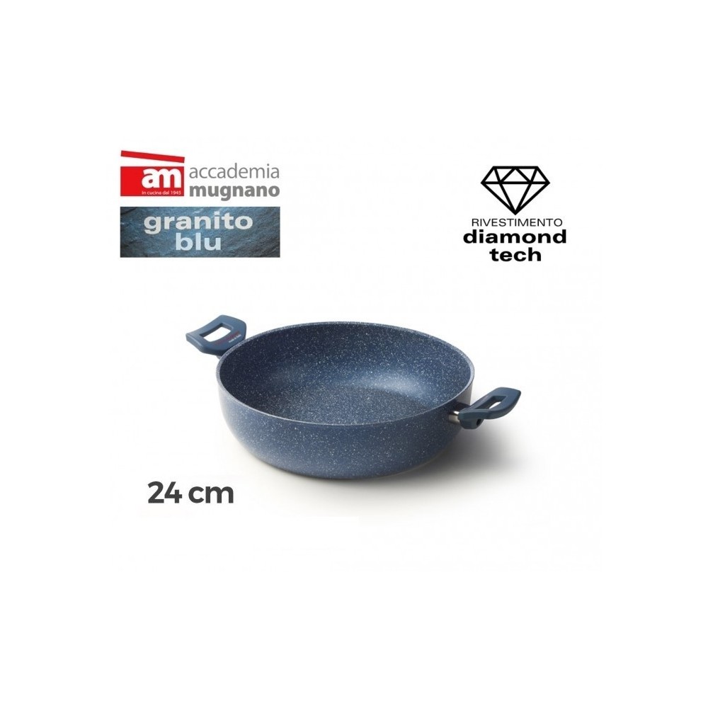 Poêle / Sauteuse 2 manches diam 24cm effet pierre antiadherente - REVÊTEMENT DIAMOND TECH - ACCADEMIA MUGNANO GRANITO BLU 