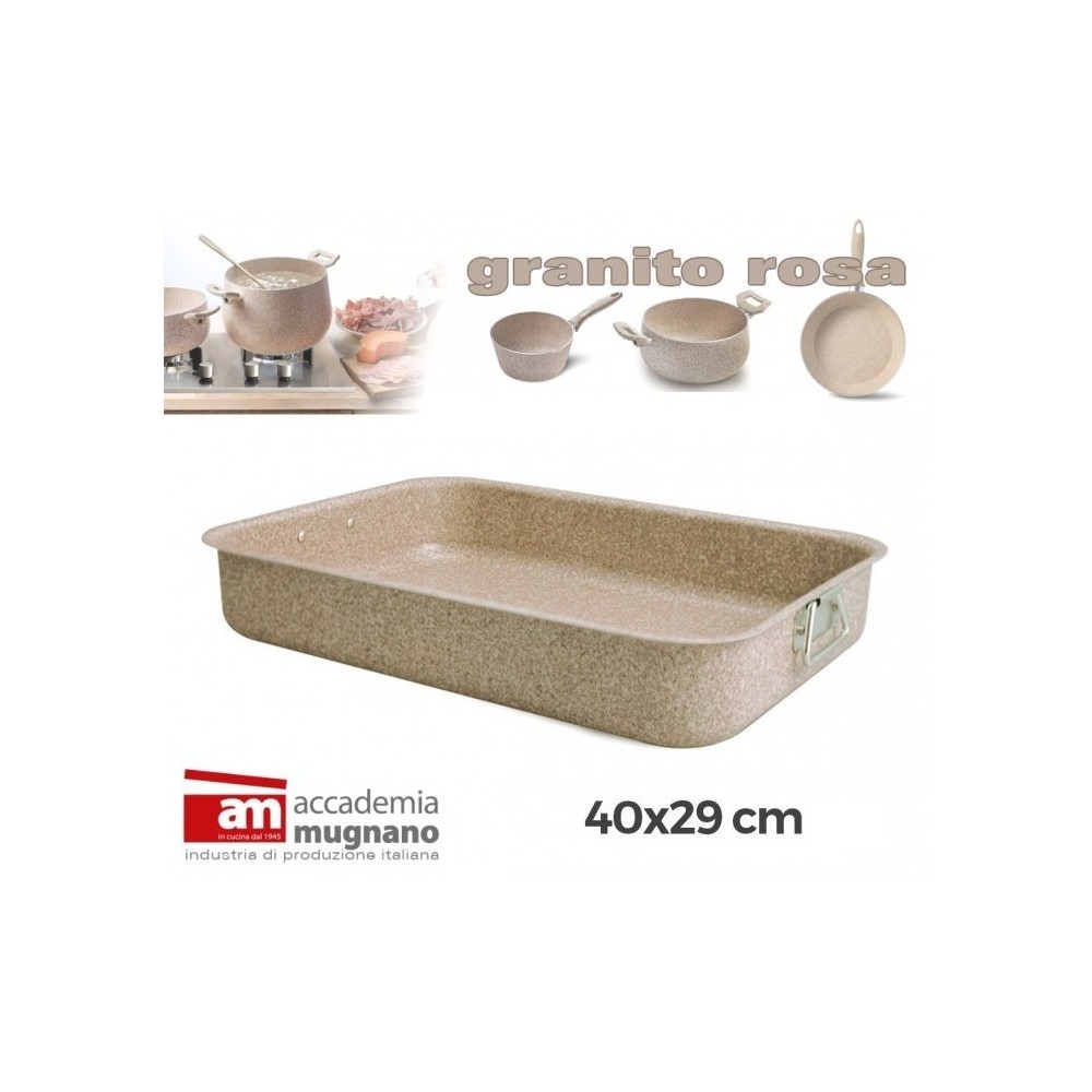 Plat á four 40x29 cm - Moule antiadhésive de cm effet pierre - Revêtement Diamond Tech - Accademia Mugnano - GRANIT ROSA