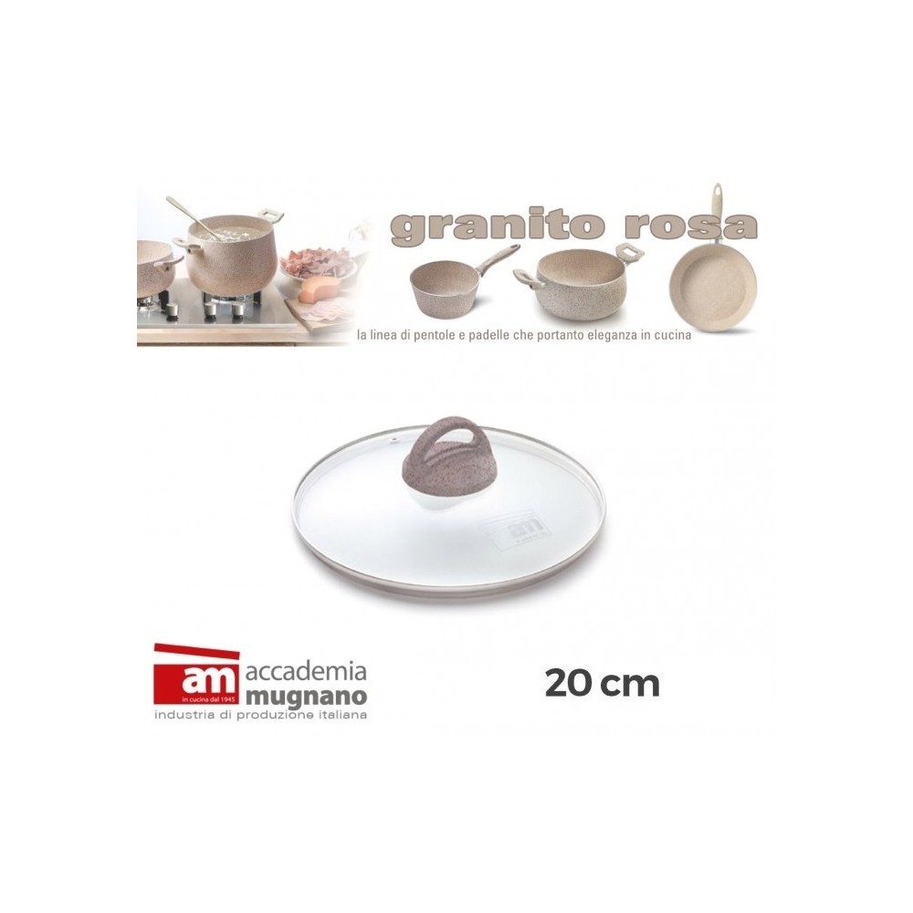 Couvercle en verre casserole / poéle - diamétre 20 cm - Accademia Mugnano Cuore di Pietra - GRANIT ROSA -