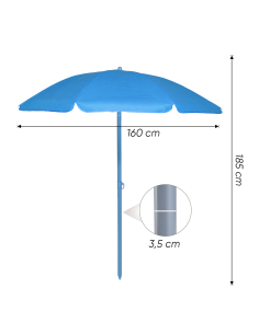 Parasol de Plage TNT Palinuro H185cm Inclinable 8 Bâtons Poteau en Aluminium