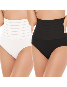 2 pièces Ceinture Haute 1 Blanche 1 Noire Slip Femme...